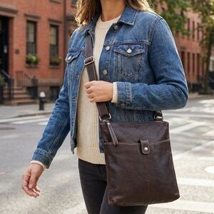 ROOTS 🇨🇦 Dark Brown Pebbled Leather Crossbody Messenger Shoulder Bag